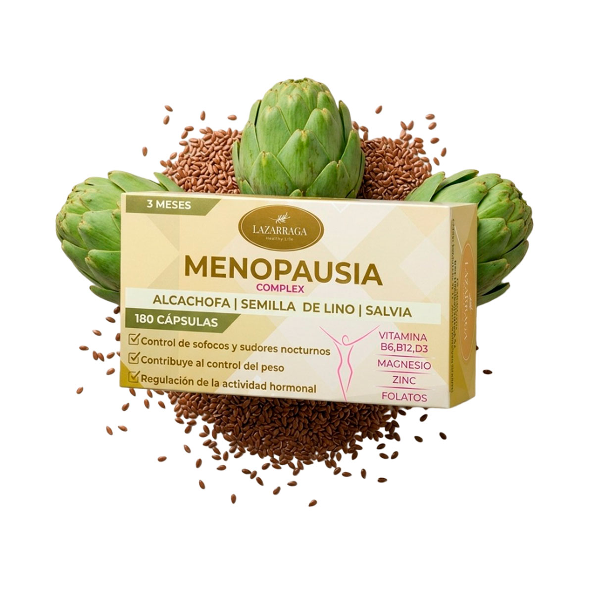 Lazarraga Menopausia Complex Vegano – Alivio de sofocos, irritabilidad y cambios hormonales – 180 cápsulas