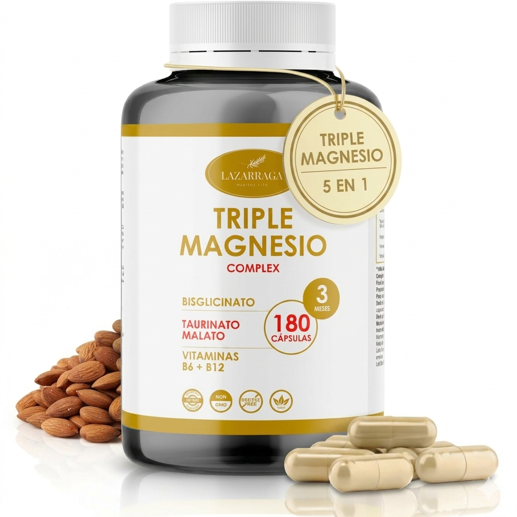 Lazarraga Triple Magnesio Complex | Bisglicinato + Taurinato + Malato + B6 y B12 | 180 cápsulas