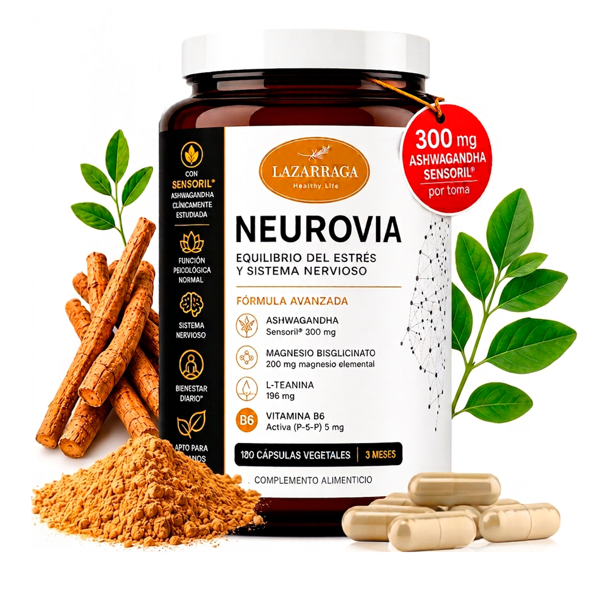 Lazarraga Neurovia Estrés y Sistema Nervioso con Ashwagandha Sensoril 300 mg